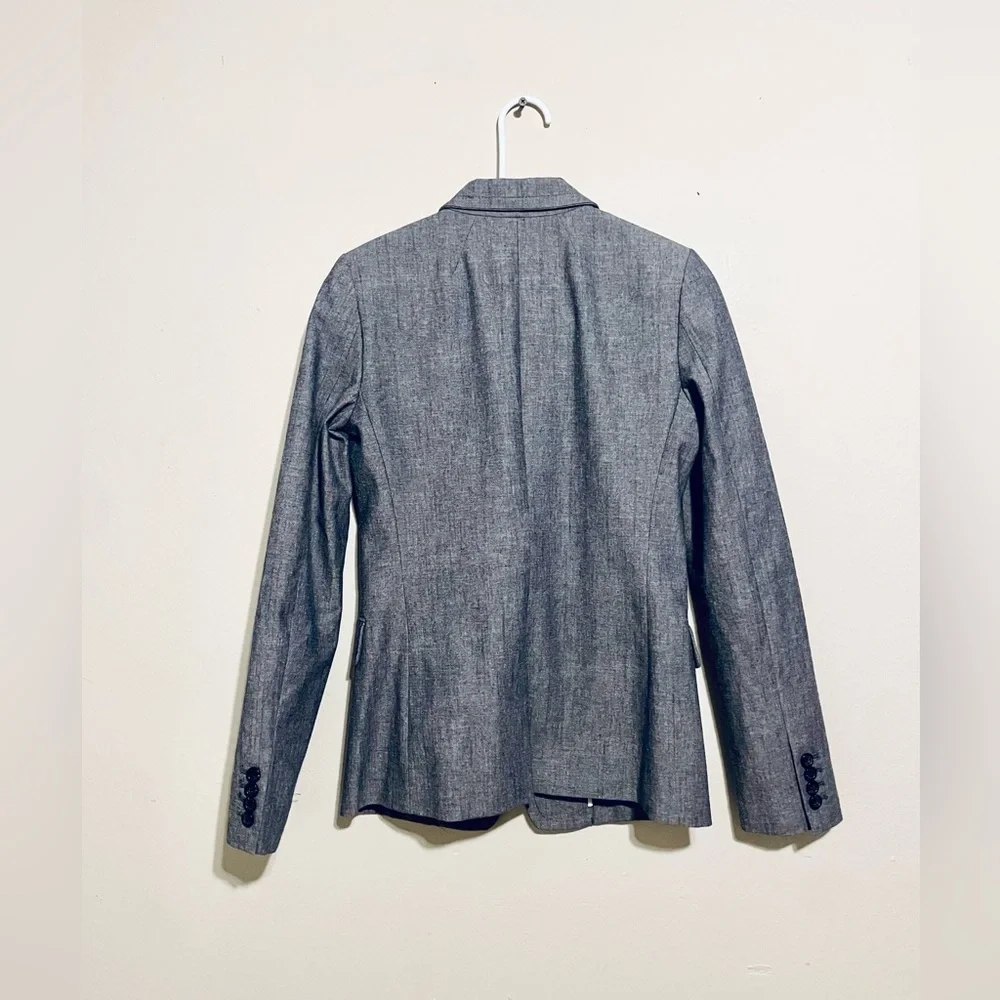 NWOT J.‎ Crew Blazer 100% Cotton Structured Chambray Like Material Grey Blue 00